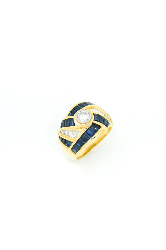 Yellow gold, Sapphire & Diamond headband ring - c. 1980