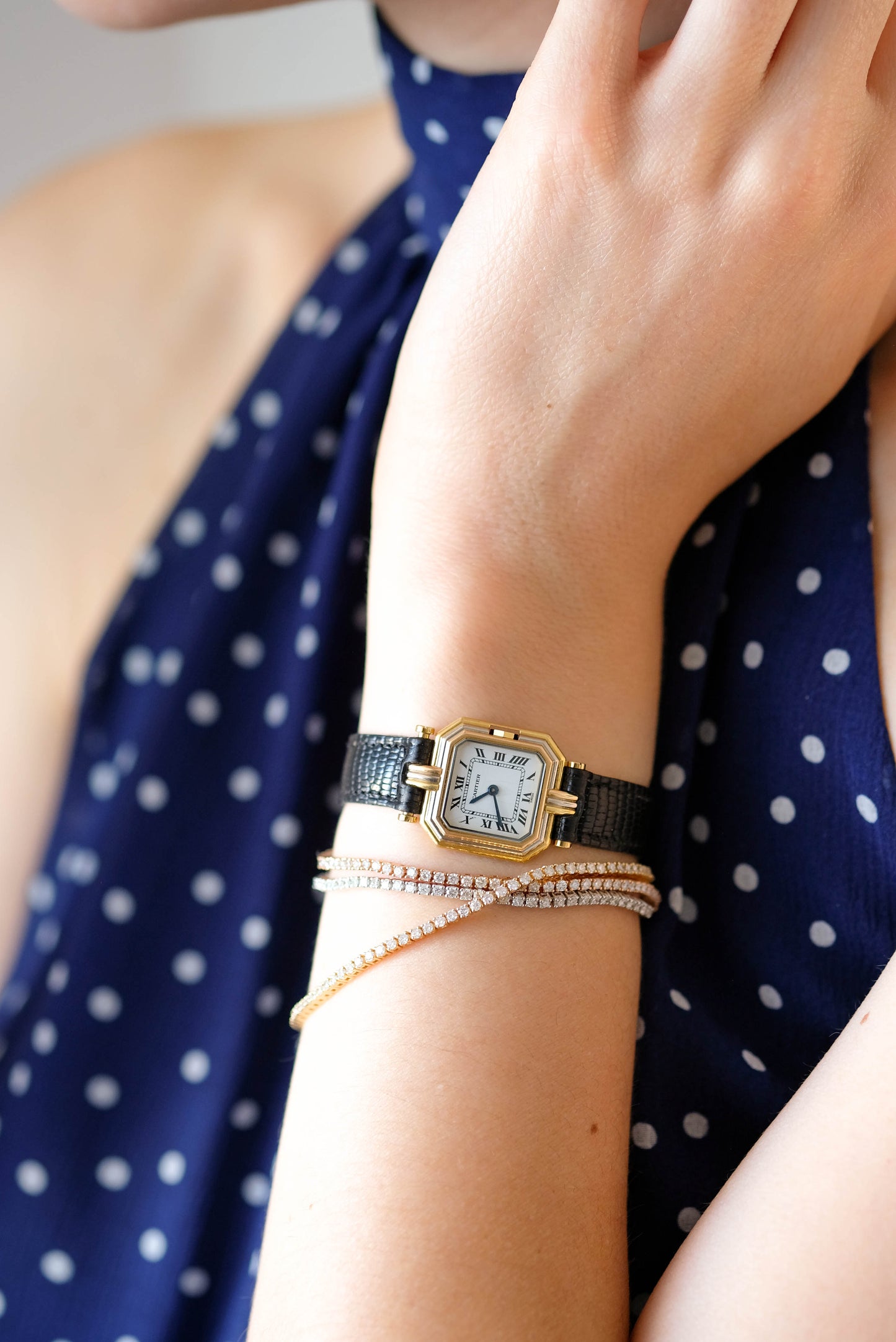 Bracelet "tennis" or blanc & diamants
