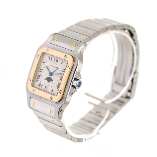 Cartier Santos Galbée Phase de Lune Grand Modèle - Or & Acier - v. 1990 (full set)