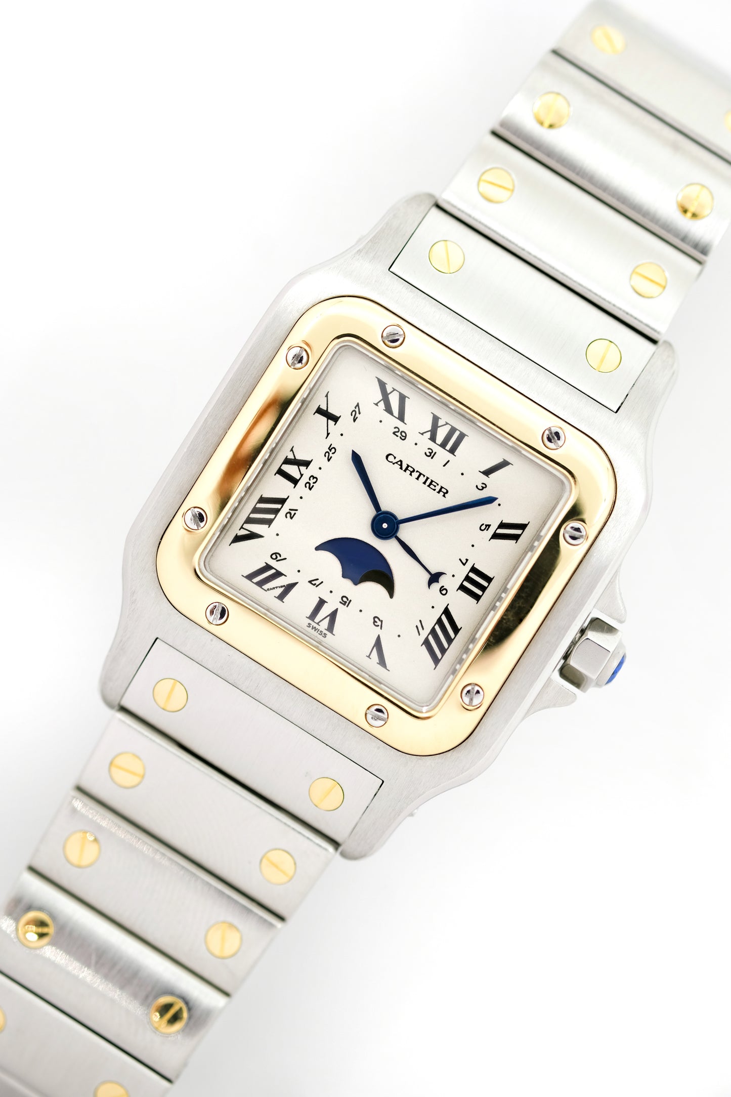 Cartier Santos Galbée Phase de Lune Grand Modèle - Or & Acier - v. 1990