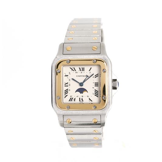 Cartier Santos Galbée Phase de Lune Grand Modèle - Or & Acier - v. 1990 (full set)